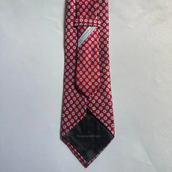 Ermenegildo Zegna Men’s 100% Silk Italian Tie Red Geometric Dot Classic Luxury - Picture 7 of 9